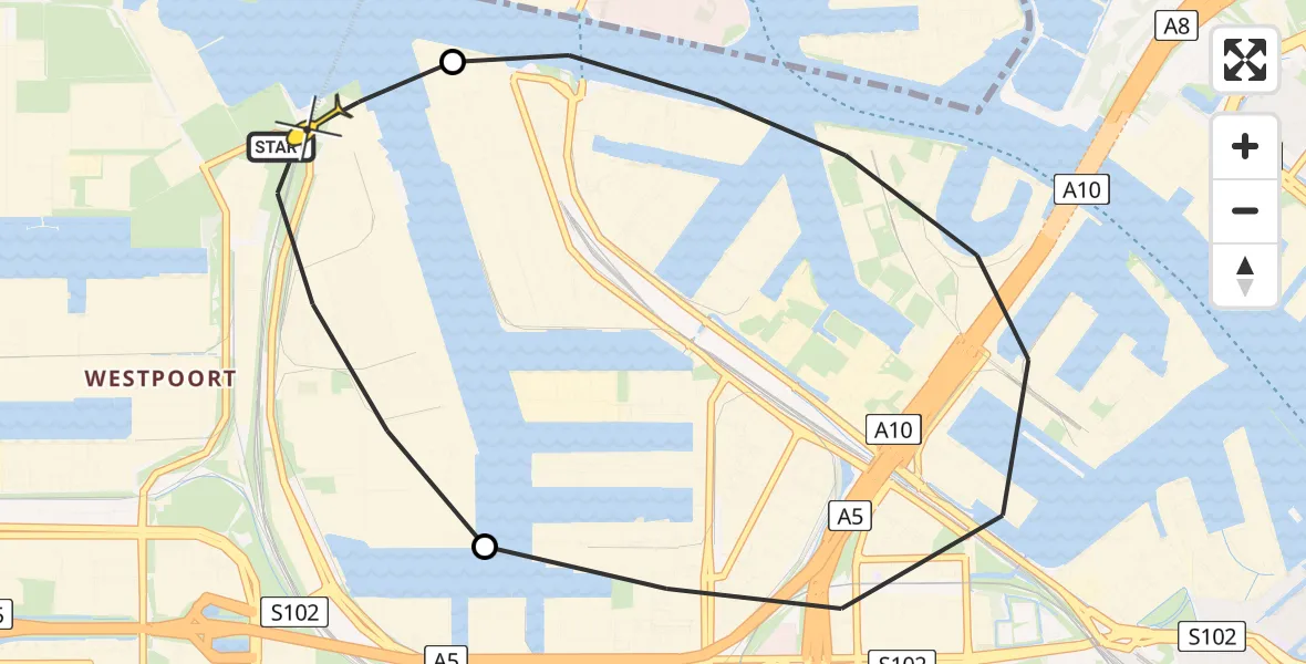 Routekaart van de vlucht: Lifeliner 1 naar Amsterdam Heliport, Corsicaweg