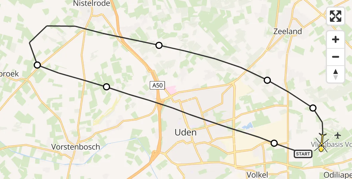 Routekaart van de vlucht: Lifeliner 3 naar Vliegbasis Volkel, Mandenmakerstraat