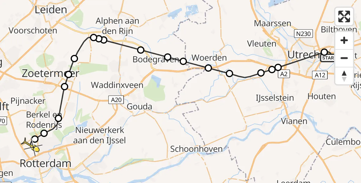 Routekaart van de vlucht: Lifeliner 2 naar Rotterdam The Hague Airport, Universiteitsweg