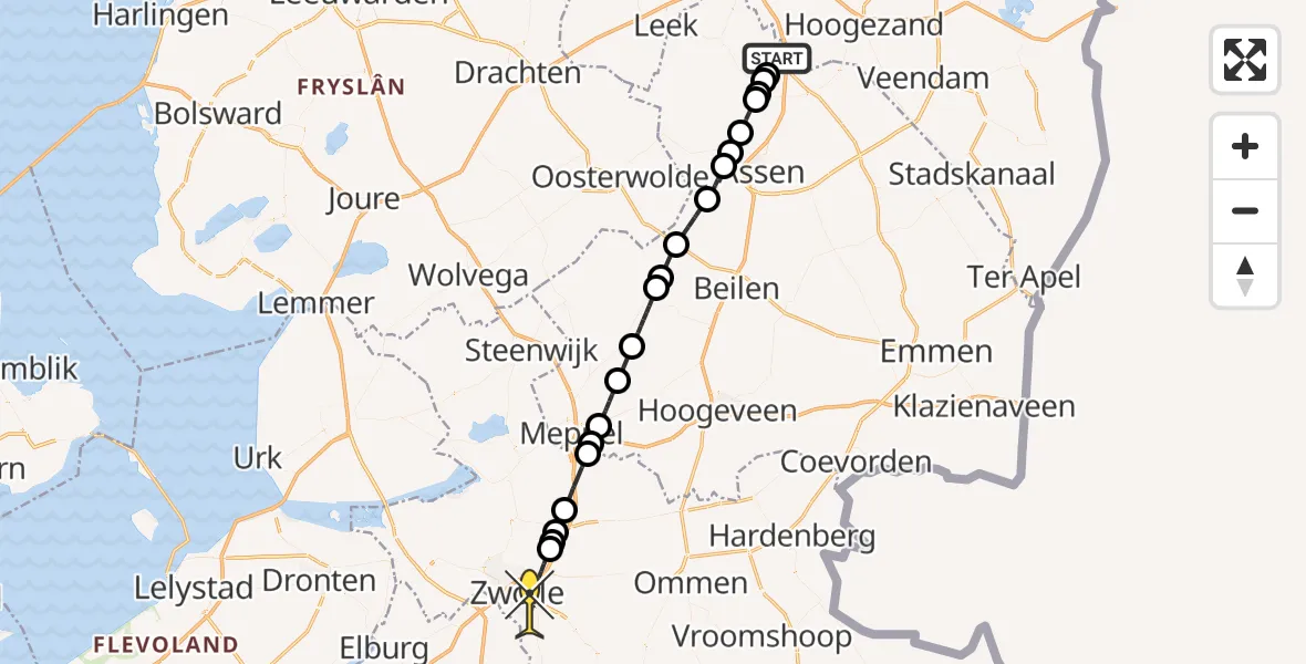 Routekaart van de vlucht: Lifeliner 4 naar Zwolle, Moespot