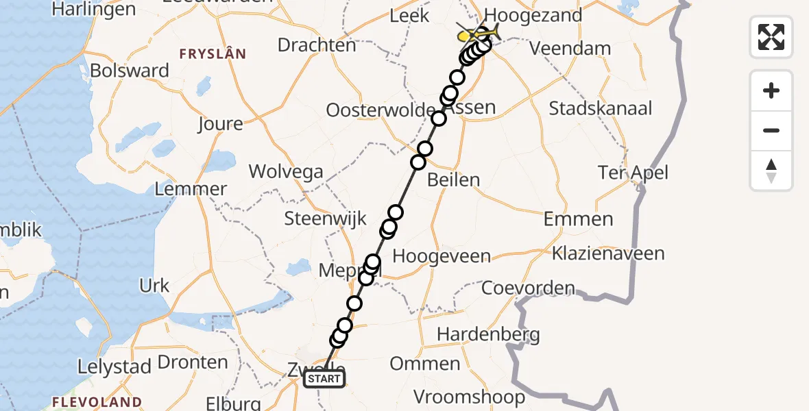 Routekaart van de vlucht: Lifeliner 4 naar Groningen Airport Eelde, Goertjesweg