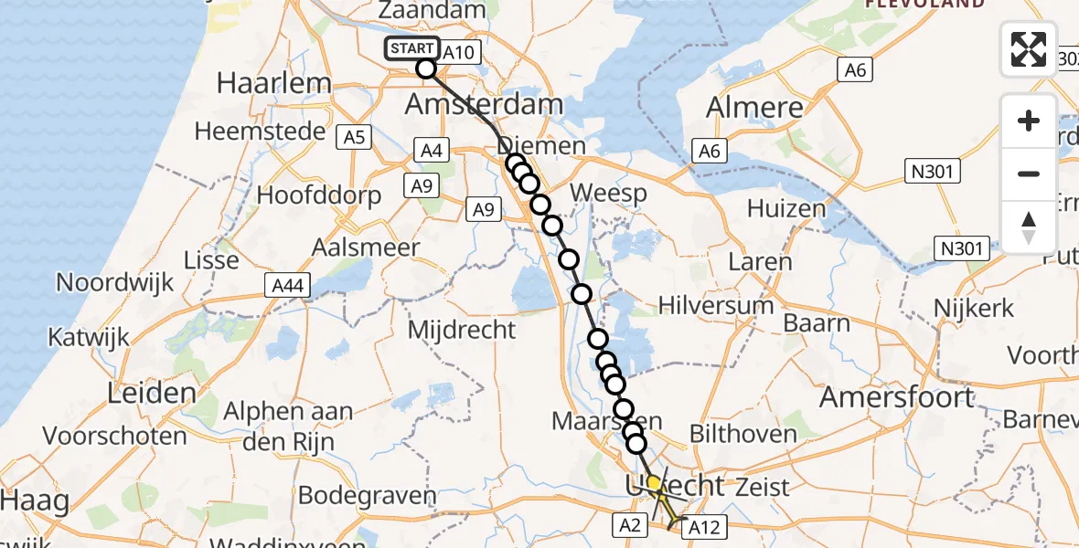 Routekaart van de vlucht: Lifeliner 1 naar Utrecht, Corsicaweg