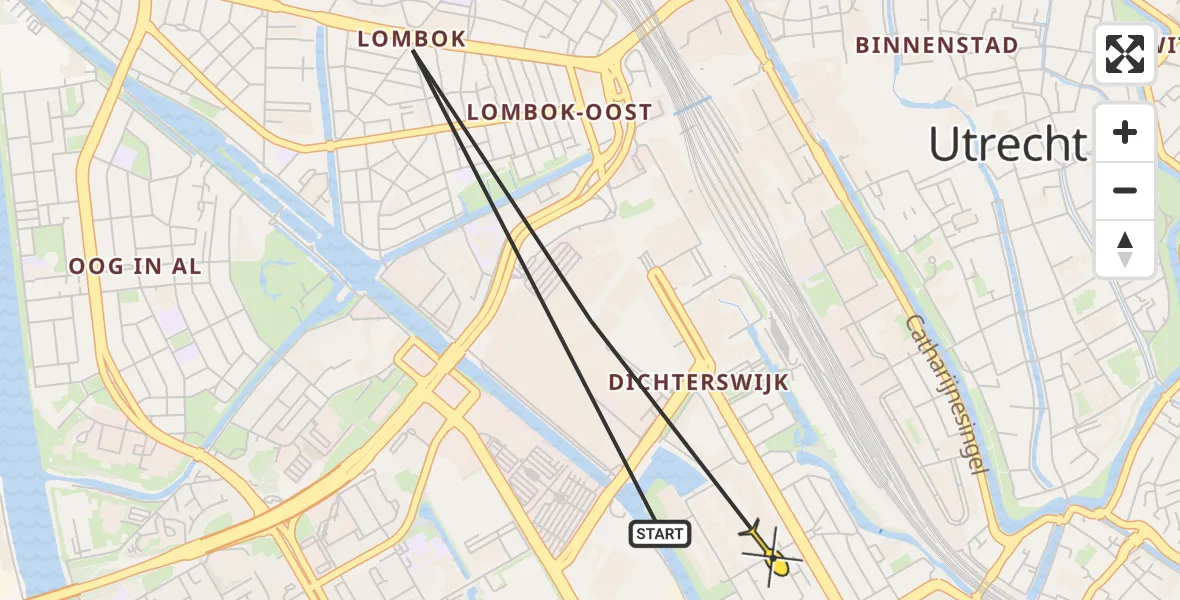 Routekaart van de vlucht: Lifeliner 1 naar Utrecht, Twellosebeeklaan