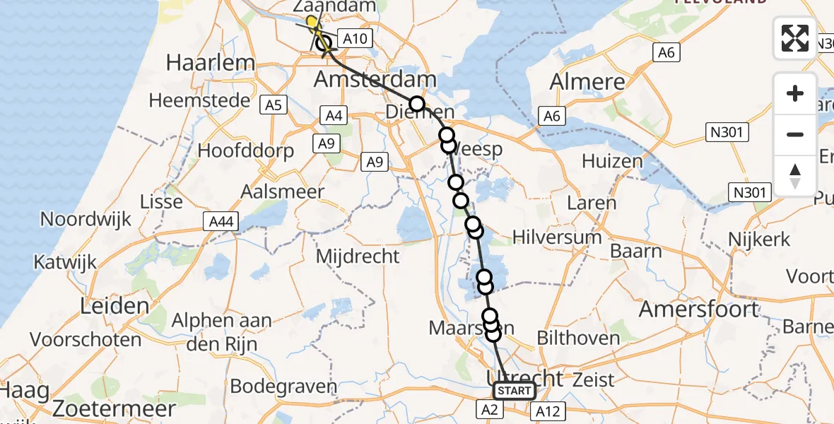 Routekaart van de vlucht: Lifeliner 1 naar Amsterdam Heliport, Bankastraat