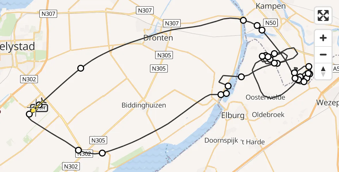 Routekaart van de vlucht: Traumaheli naar Lelystad Airport, Flamingoweg