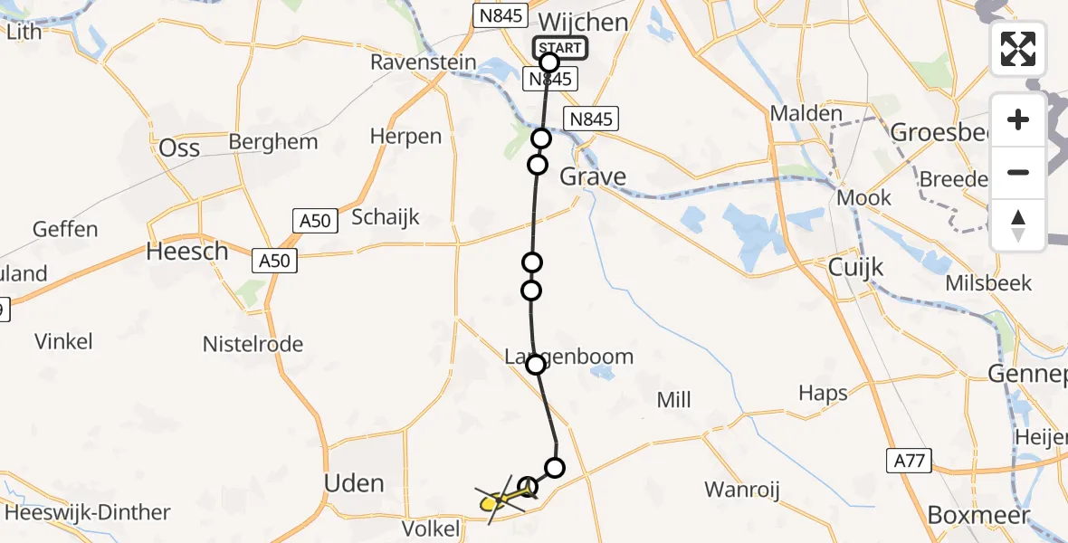 Routekaart van de vlucht: Lifeliner 3 naar Vliegbasis Volkel, Houtsestraat