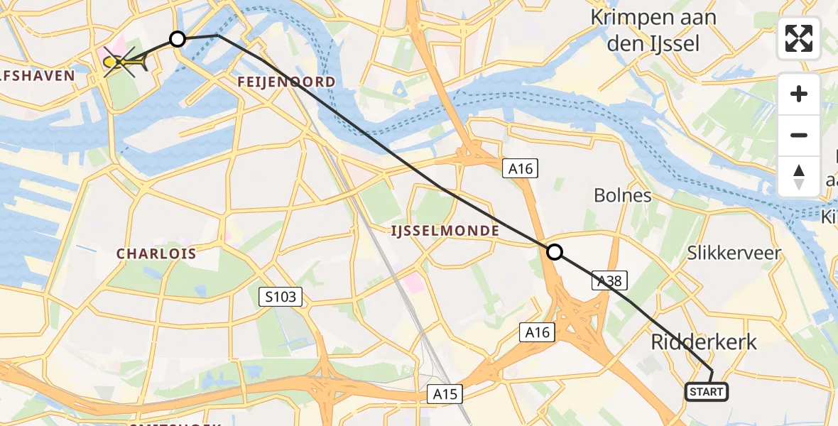 Routekaart van de vlucht: Lifeliner 2 naar Erasmus MC, Prunusplantsoen