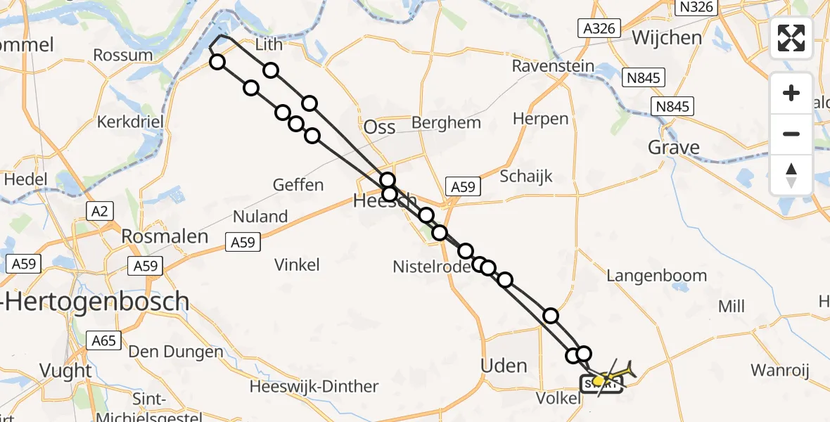 Routekaart van de vlucht: Lifeliner 3 naar Vliegbasis Volkel, Zeelandsedijk