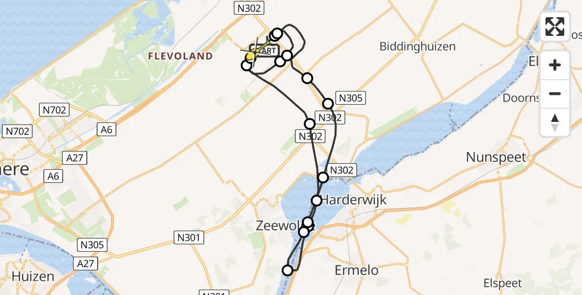 Routekaart van de vlucht: Traumaheli naar Lelystad Airport, Flamingoweg