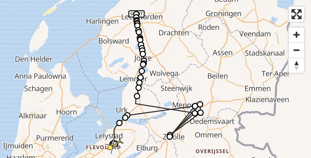 Routekaart van de vlucht: Ambulanceheli naar Lelystad Airport, Hegedyk