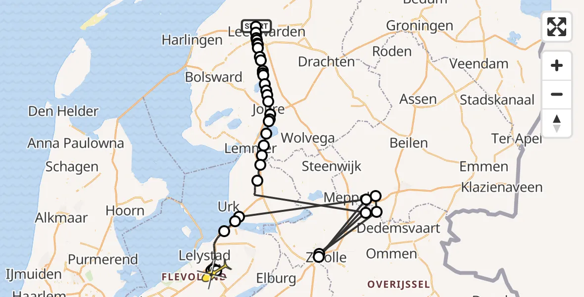 Routekaart van de vlucht: Ambulancehelikopter naar Lelystad Airport, Hegedyk