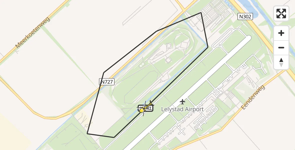 Routekaart van de vlucht: Traumahelikopter naar Lelystad Airport, Amelia Earhartweg