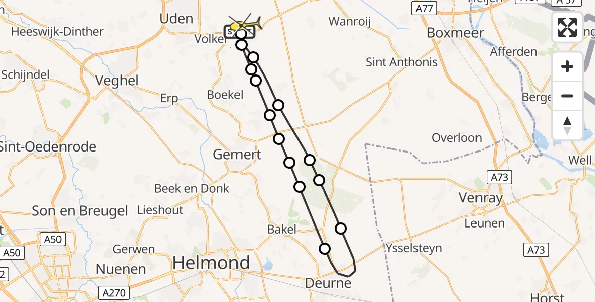Routekaart van de vlucht: Lifeliner 3 naar Vliegbasis Volkel, Vogelstraat