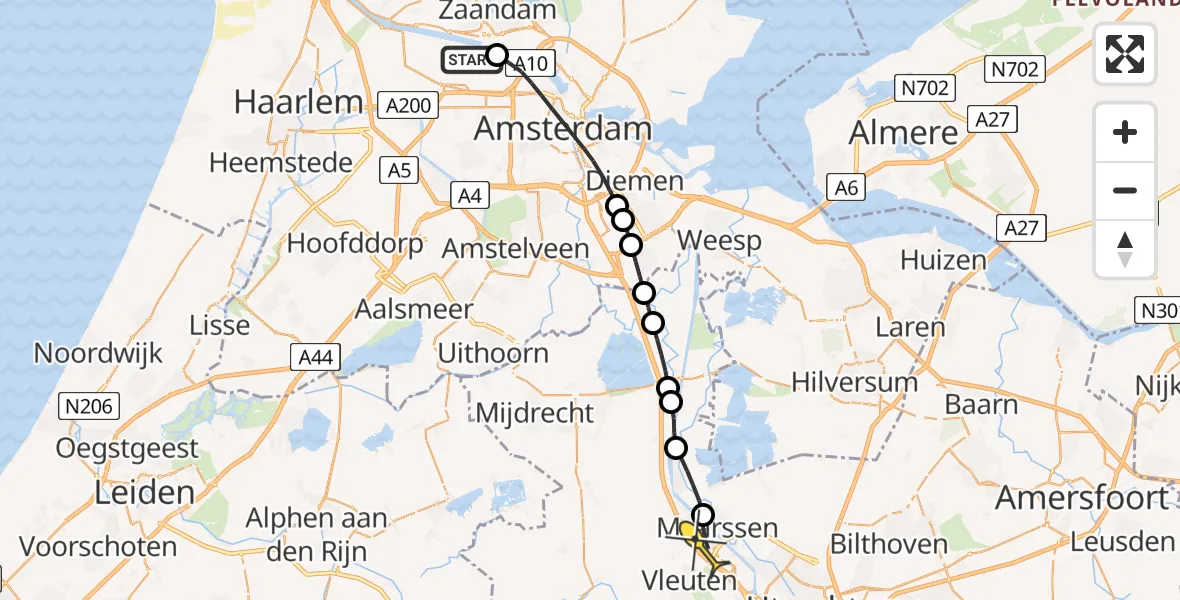 Routekaart van de vlucht: Lifeliner 1 naar Maarssen, Hemweg