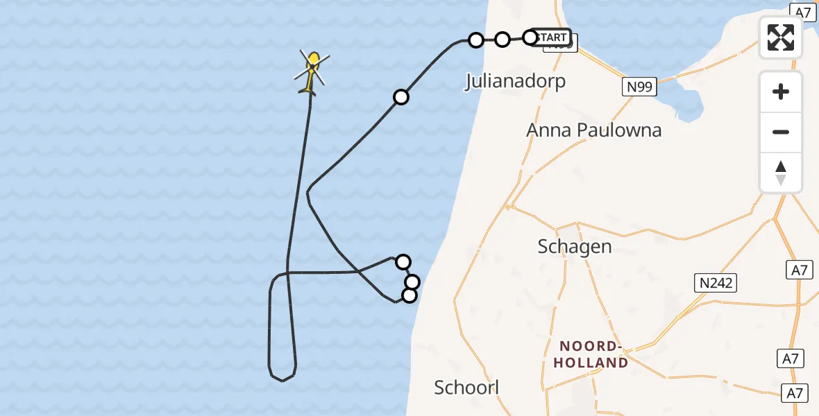 Routekaart van de vlucht: Kustwachthelikopter naar Rijksweg