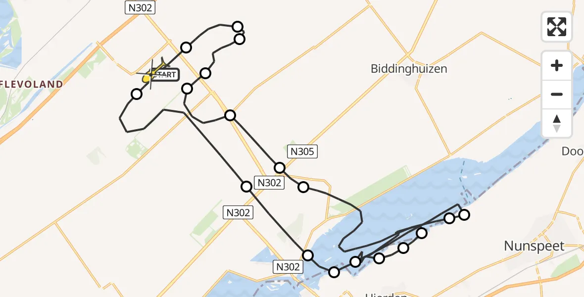 Routekaart van de vlucht: Traumaheli naar Lelystad Airport, Talingweg