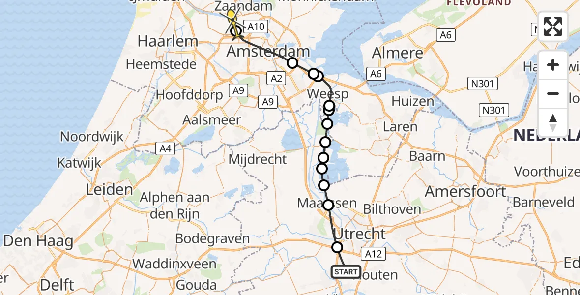 Routekaart van de vlucht: Lifeliner 1 naar Amsterdam Heliport, Harplaan