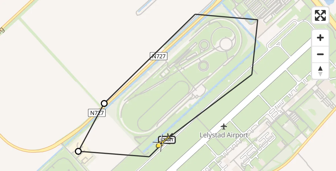 Routekaart van de vlucht: Traumahelikopter naar Lelystad Airport, Amelia Earhartweg