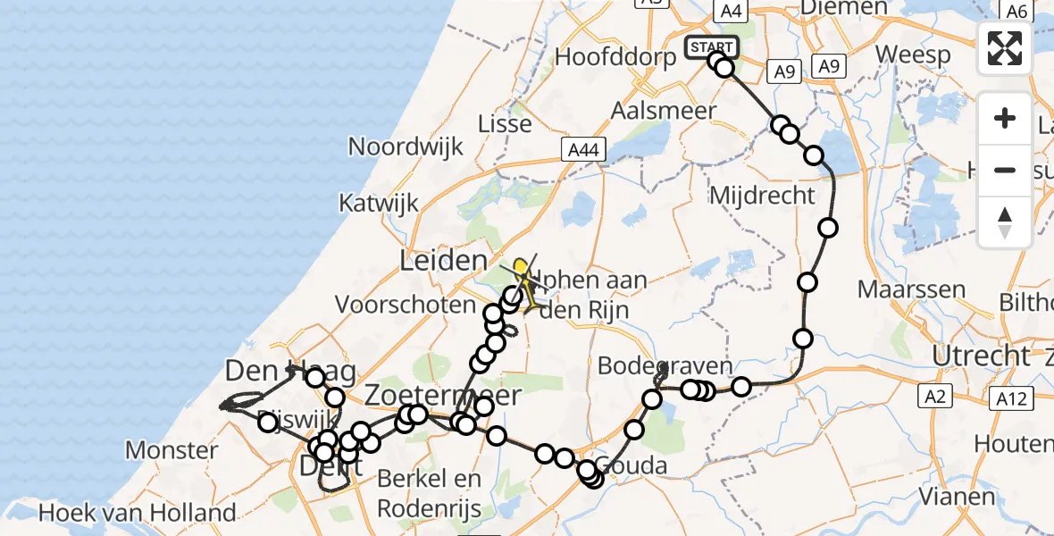 Routekaart van de vlucht: Politieheli naar Koudekerk aan den Rijn, Bosrandweg