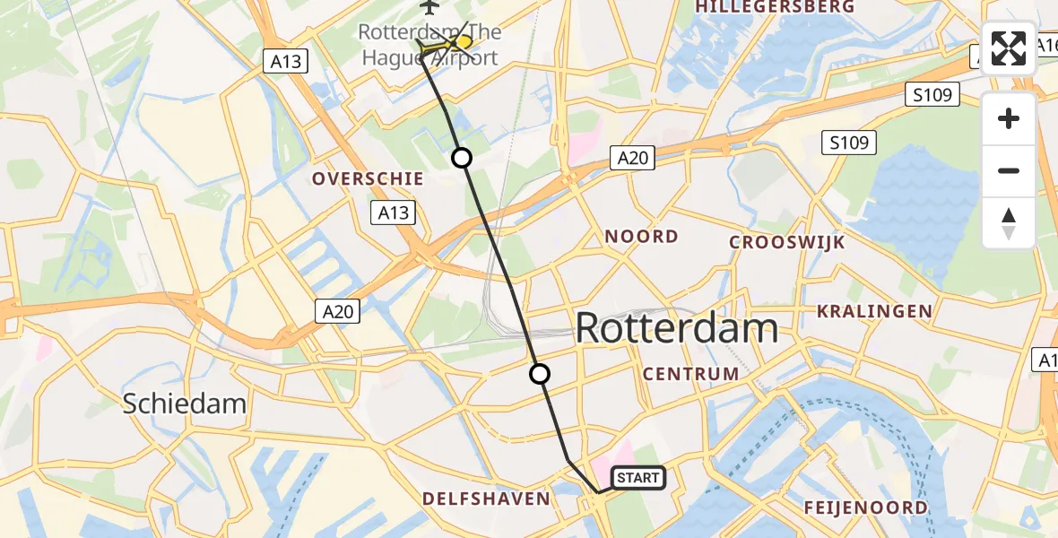 Routekaart van de vlucht: Lifeliner 2 naar Rotterdam The Hague Airport, Joost van Geelstraat