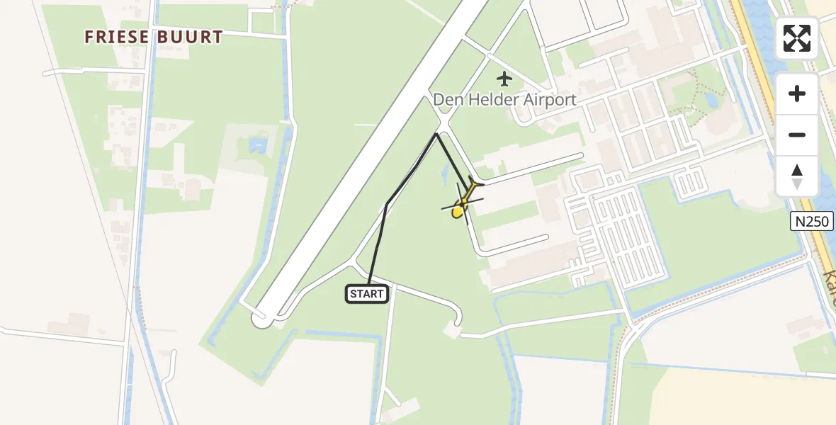 Vluchtroute Kustwachthelikopter van Vliegveld De Kooy naar Vliegveld De Kooy