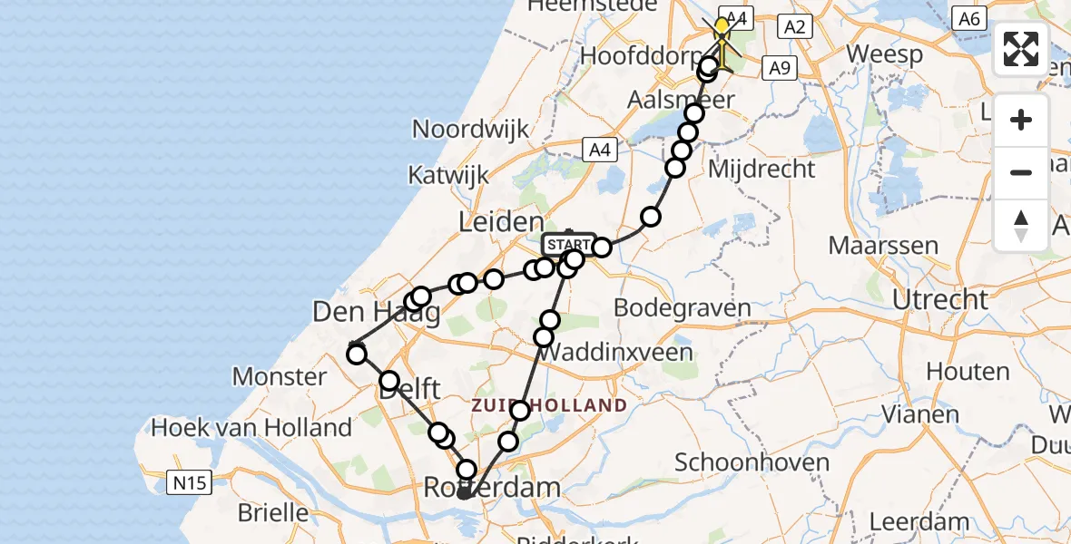 Routekaart van de vlucht: Politieheli naar Schiphol, Mattenkade