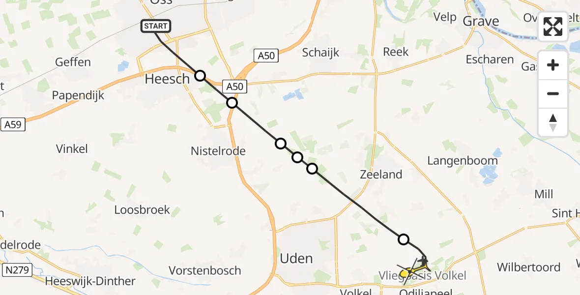 Routekaart van de vlucht: Lifeliner 3 naar Vliegbasis Volkel, Herinneringsbos VanTosse