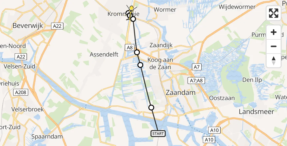 Routekaart van de vlucht: Lifeliner 1 naar Wormerveer, Hoofdtocht