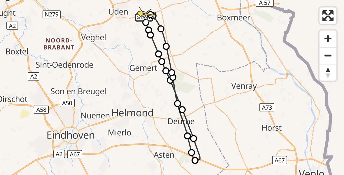 Routekaart van de vlucht: Lifeliner 3 naar Vliegbasis Volkel, Vogelstraat