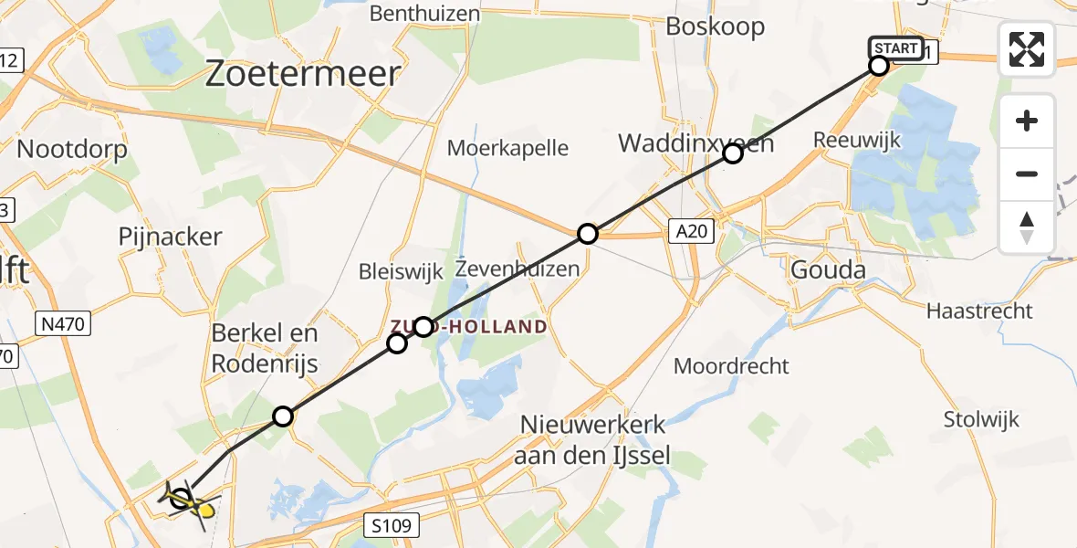 Routekaart van de vlucht: Lifeliner 2 naar Rotterdam The Hague Airport, Goudseweg