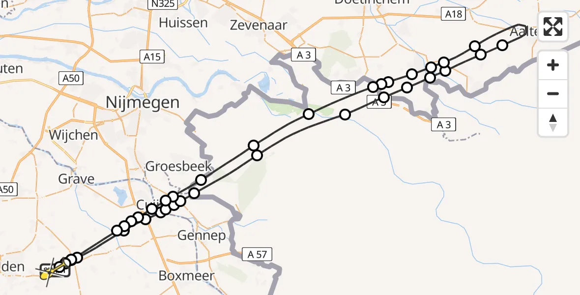 Routekaart van de vlucht: Lifeliner 3 naar Vliegbasis Volkel, Zeelandsedijk