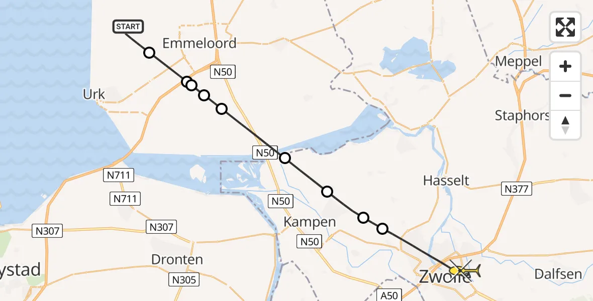 Routekaart van de vlucht: Lifeliner 1 naar Zwolle, Algemene Begraafplaats