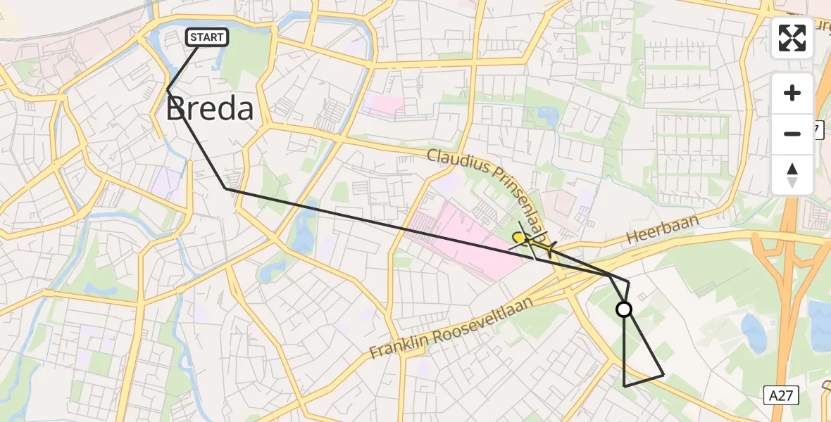 Routekaart van de vlucht: Lifeliner 2 naar Breda, Ginnekenstraat