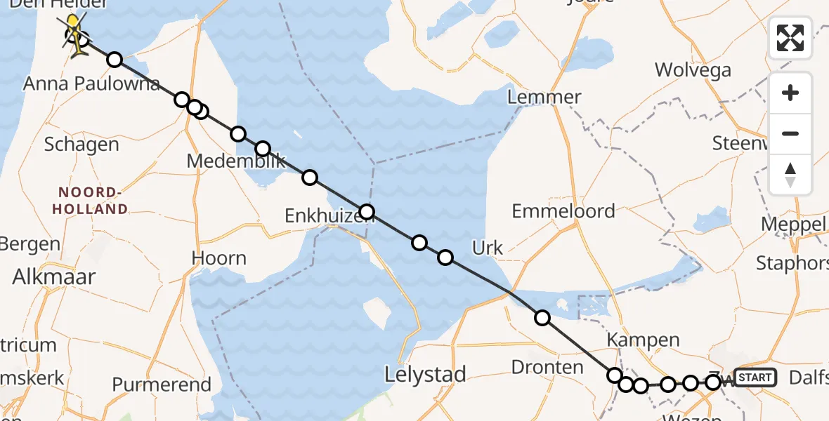 Routekaart van de vlucht: Lifeliner 1 naar Vliegveld De Kooy, Luttenbergstraat