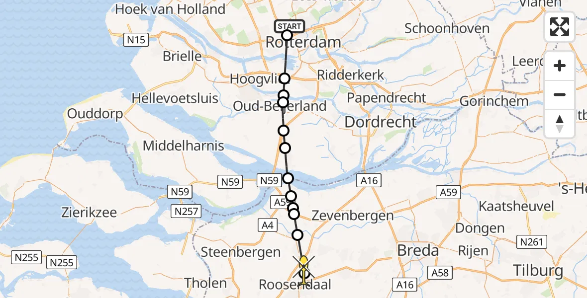 Routekaart van de vlucht: Lifeliner 2 naar Roosendaal, Van der Duijn van Maasdamweg