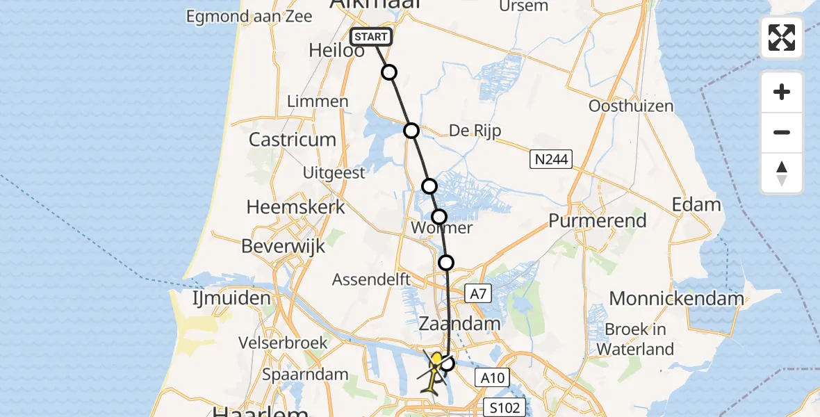 Routekaart van de vlucht: Lifeliner 1 naar Amsterdam Heliport, Diamantweg