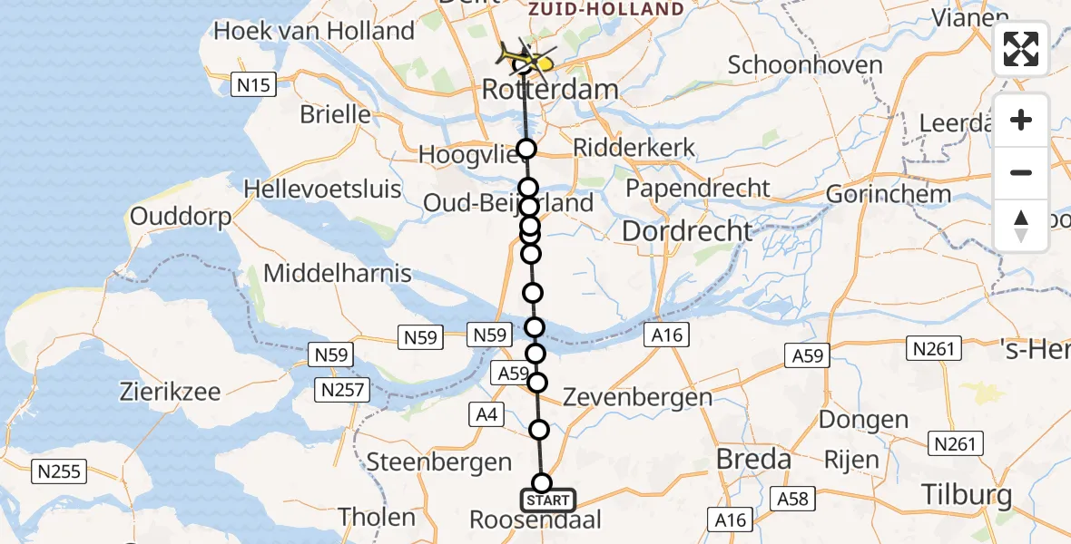 Routekaart van de vlucht: Lifeliner 2 naar Rotterdam The Hague Airport, Belder