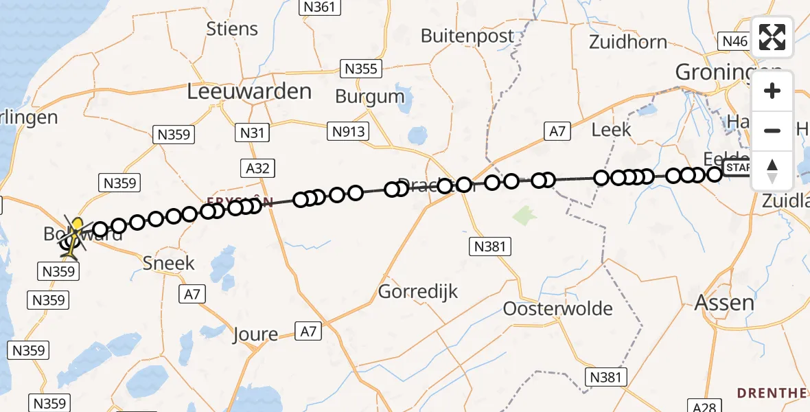 Routekaart van de vlucht: Lifeliner 4 naar Bolsward, Lugtenbergerweg