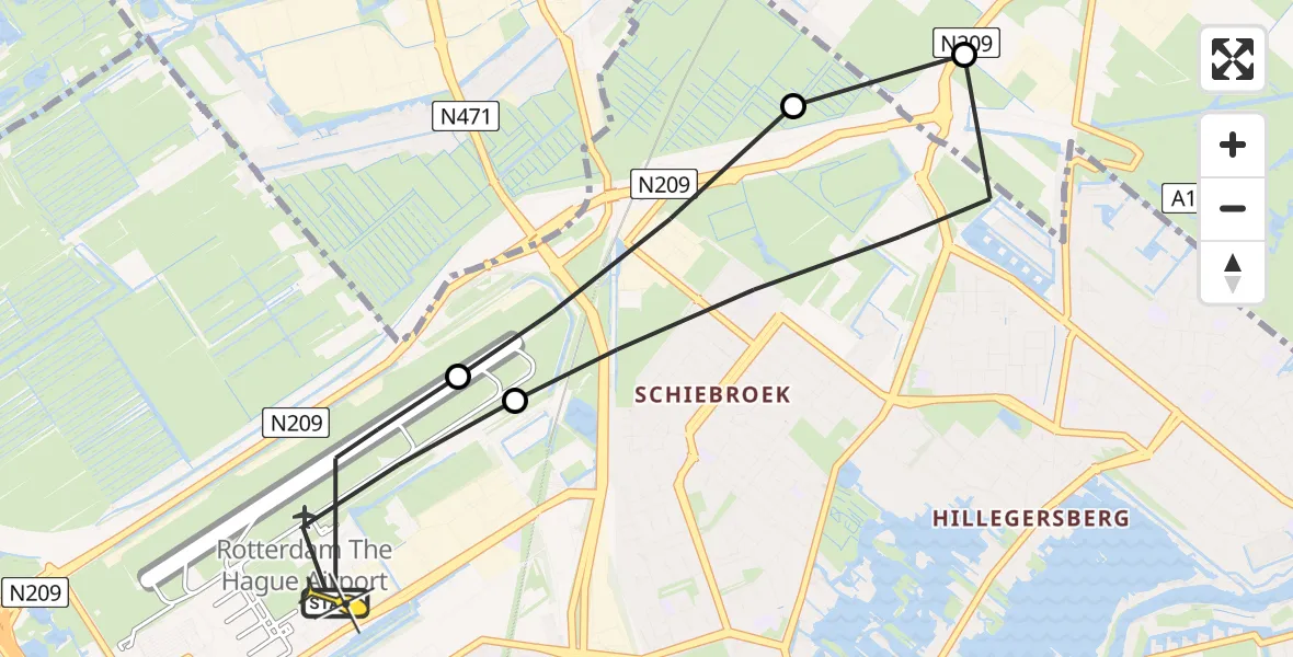 Routekaart van de vlucht: Lifeliner 2 naar Rotterdam The Hague Airport, Bovendijk