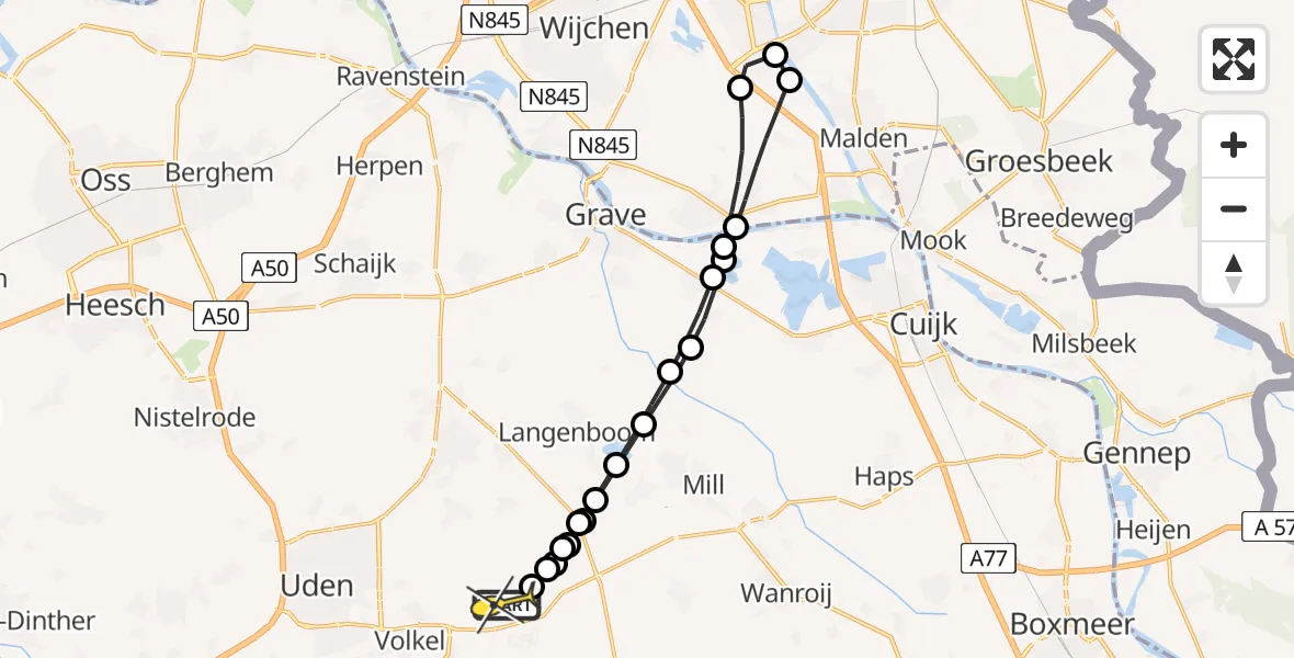 Routekaart van de vlucht: Lifeliner 3 naar Vliegbasis Volkel, Zeelandsedijk