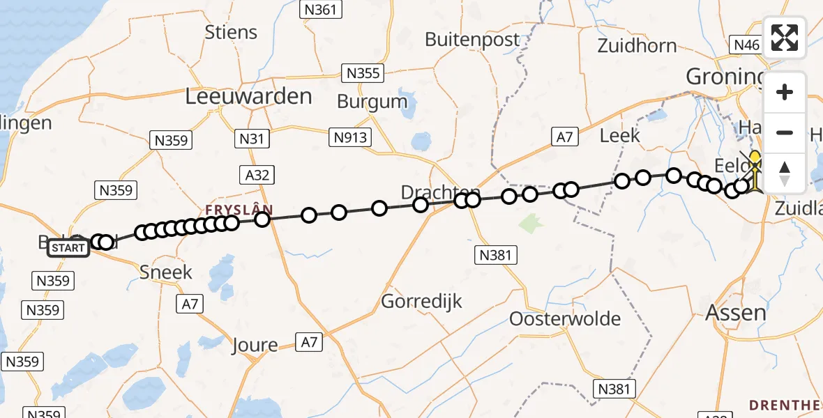 Routekaart van de vlucht: Lifeliner 4 naar Groningen Airport Eelde, Keppensflat