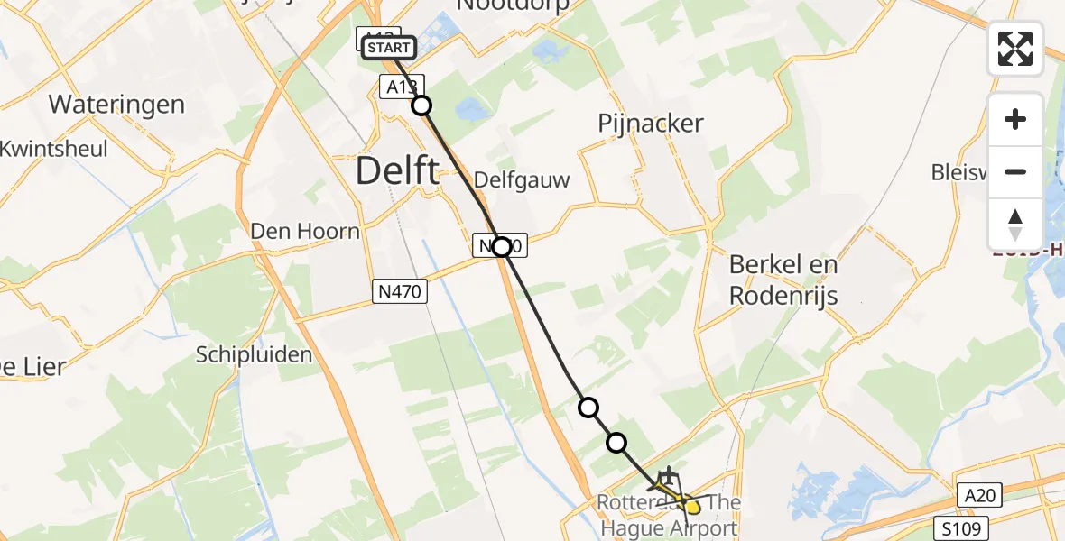 Routekaart van de vlucht: Lifeliner 2 naar Rotterdam The Hague Airport, Kleveringweg