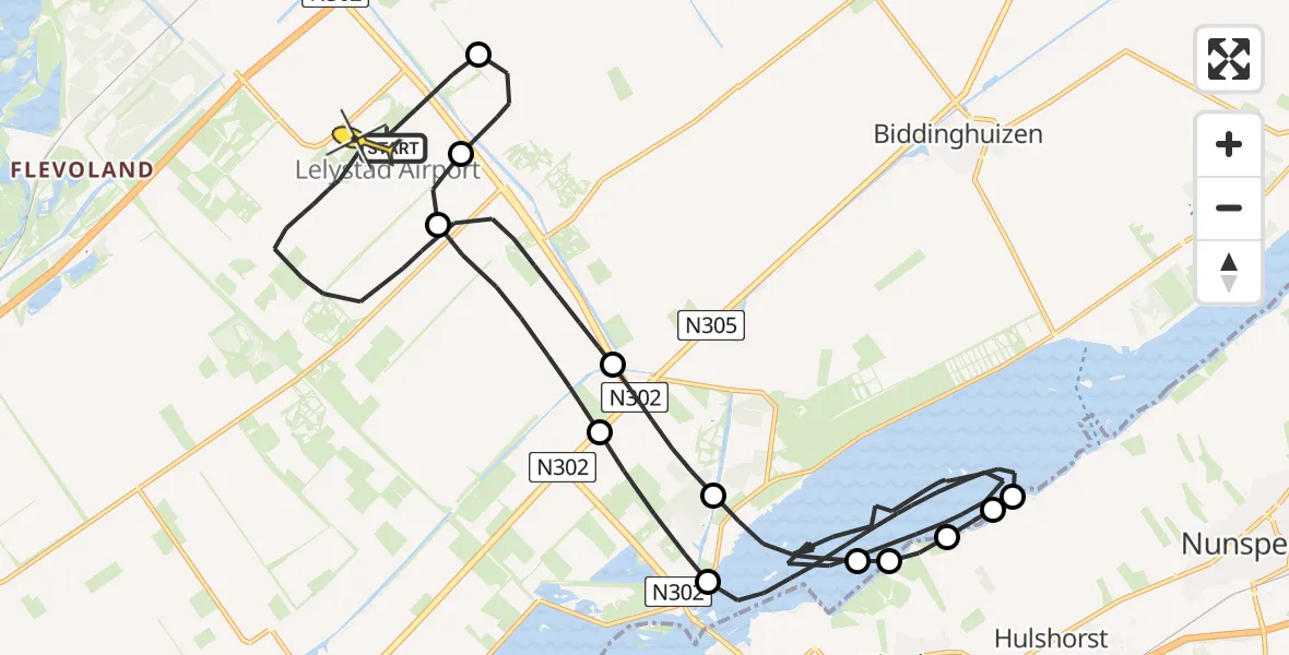 Routekaart van de vlucht: Traumaheli naar Lelystad Airport, Arendweg