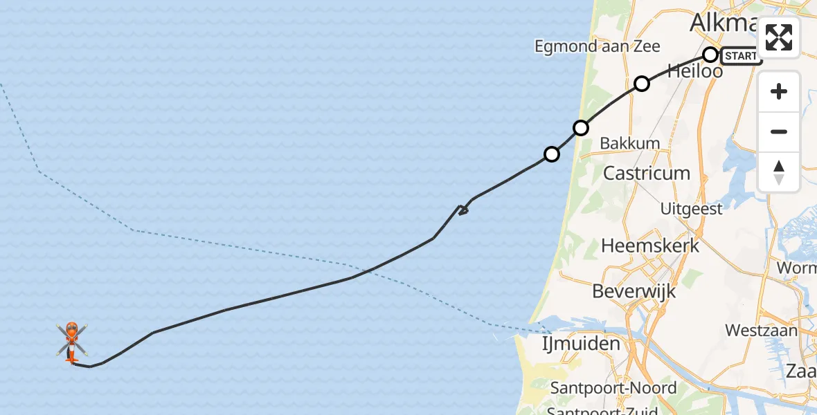 Vluchtroute Kustwachthelikopter Alkmaar - , 13 maart 2025, 08:39