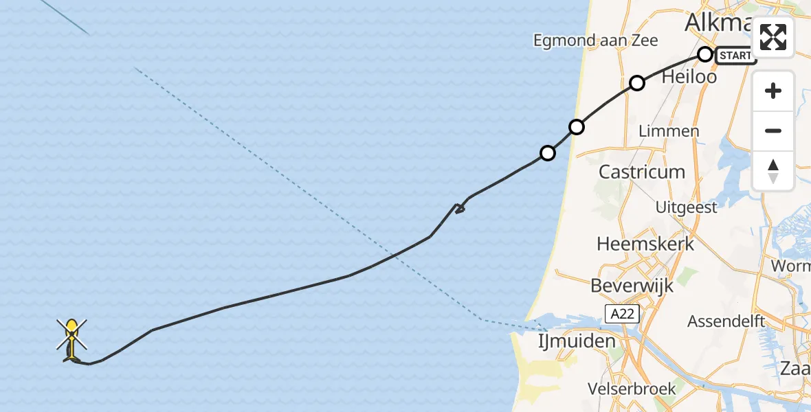 Routekaart van de vlucht: Kustwachthelikopter naar Thomas a Kempislaan