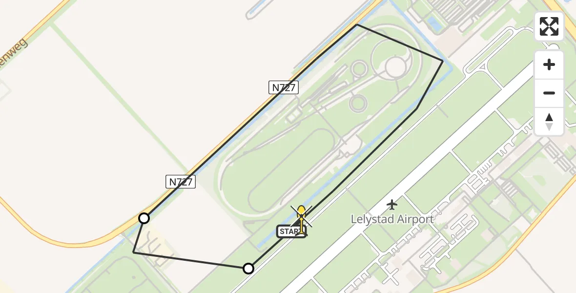 Routekaart van de vlucht: Traumaheli naar Lelystad Airport, RDW-testbaan