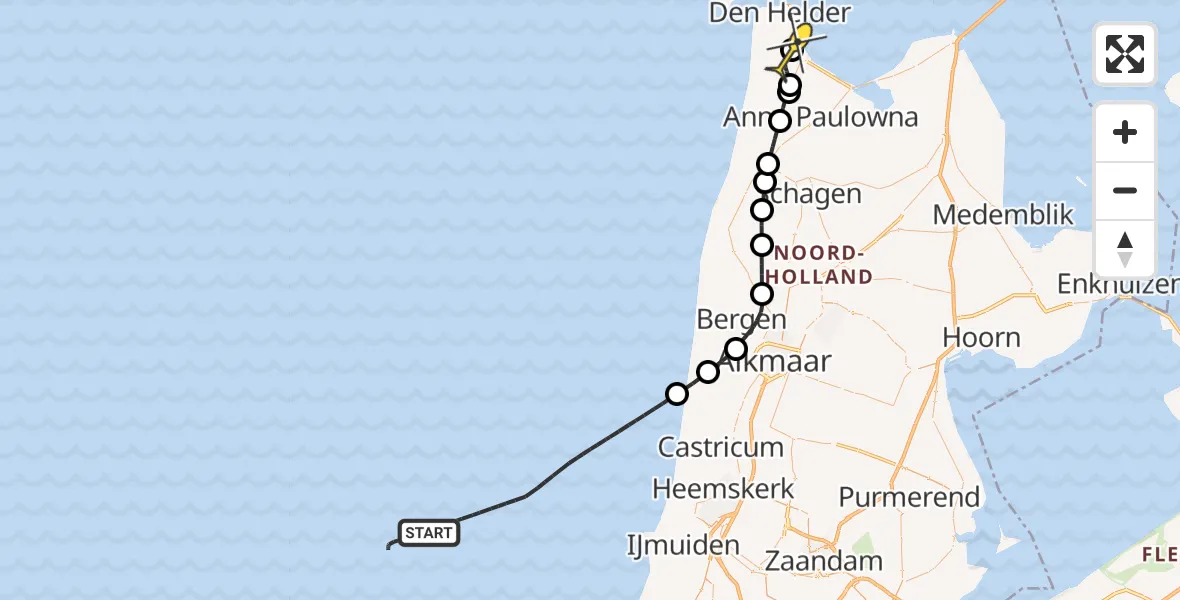 Routekaart van de vlucht: Kustwachthelikopter naar Vliegveld De Kooy, Luchthavenweg