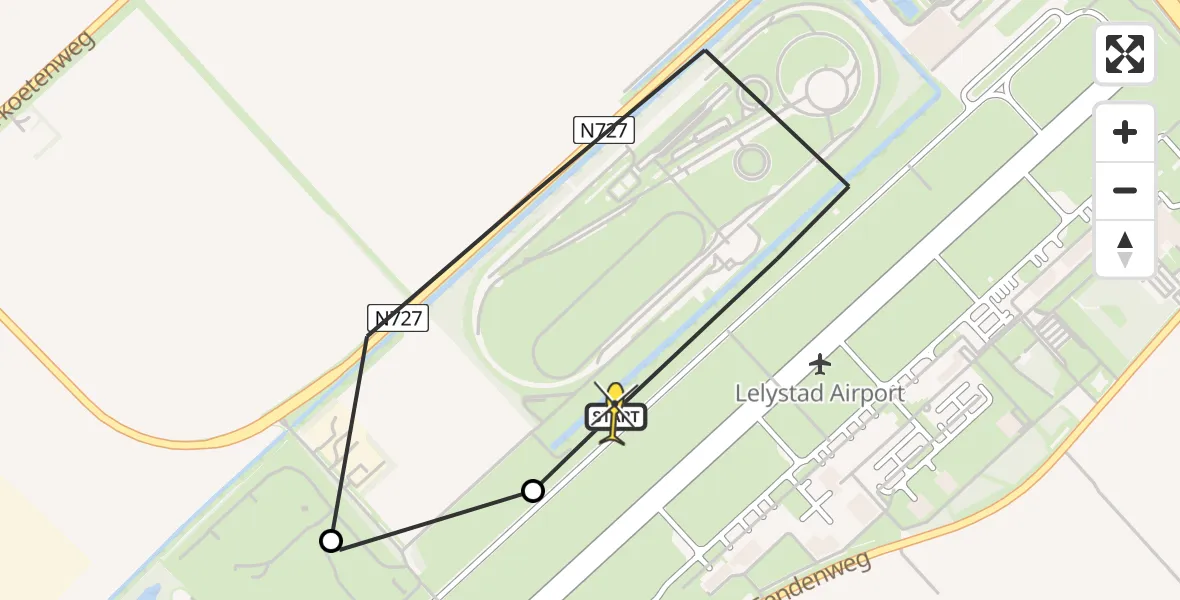 Routekaart van de vlucht: Traumahelikopter naar Lelystad Airport, RDW-testbaan