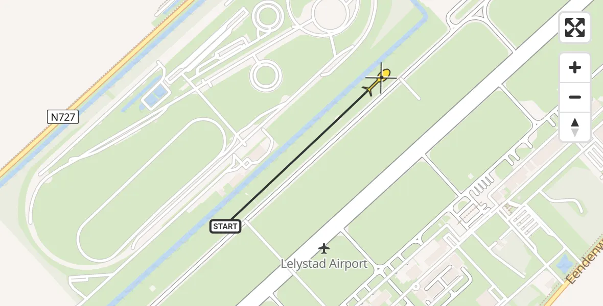 Routekaart van de vlucht: Traumahelikopter naar Lelystad Airport, RDW-testbaan
