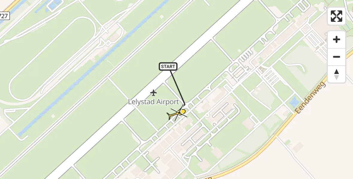 Routekaart van de vlucht: Traumahelikopter naar Lelystad Airport, Emoeweg